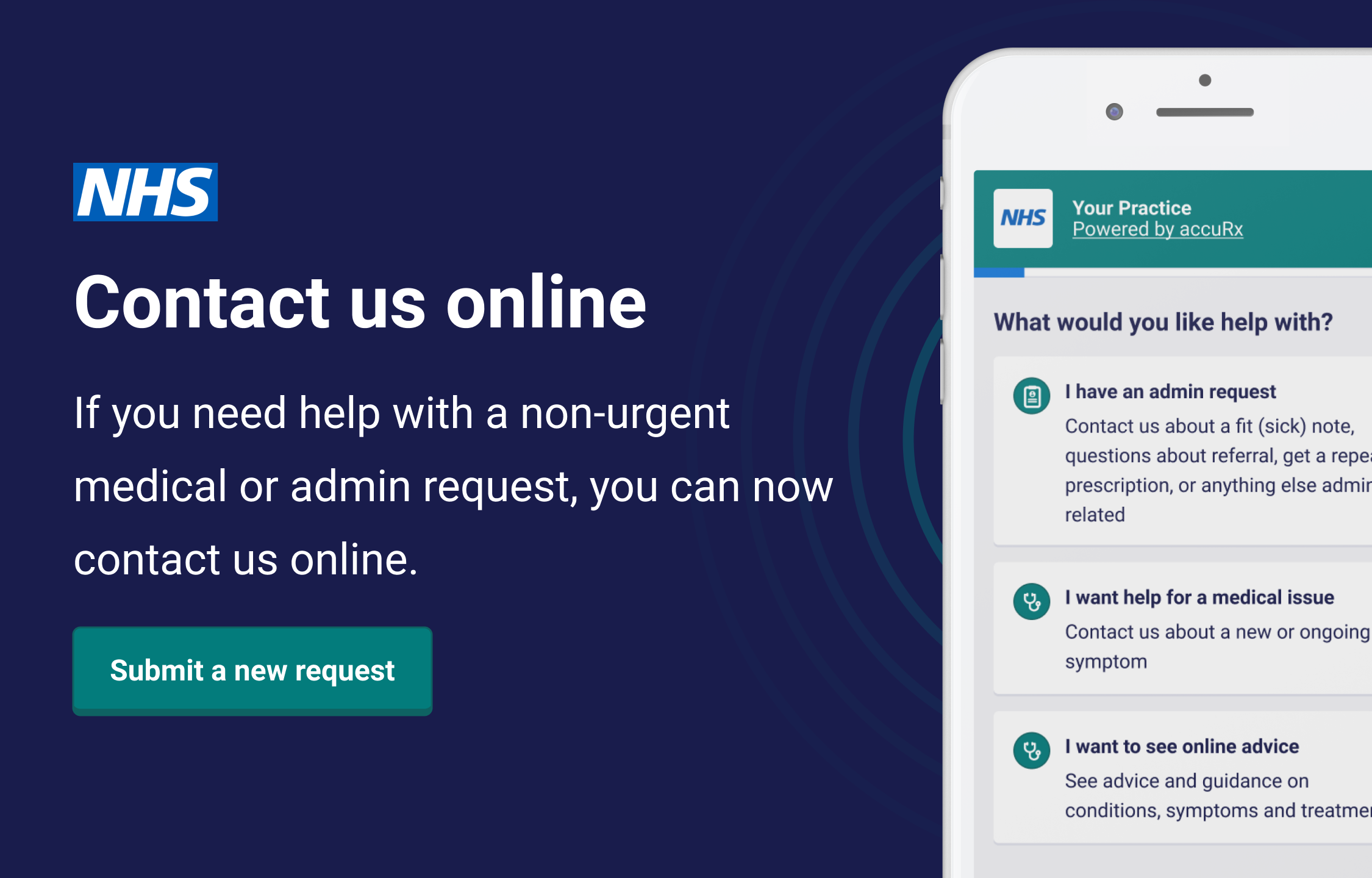 Contact us online if you need help with a non-urgent medical or admin request, you can now contact us onlne submit a new request